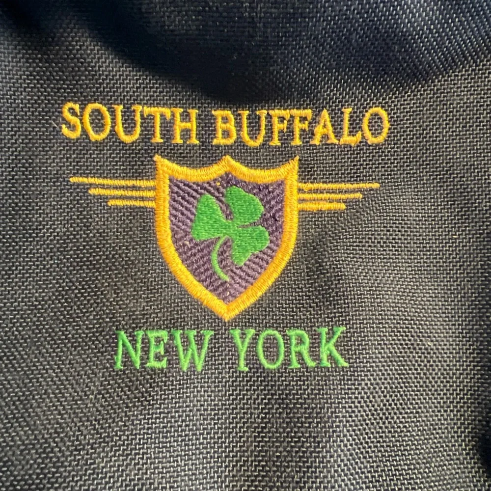 Jansport Vintage 90's Backpack Day Pack USA Made Blue Bag South Buffalo NY Patch